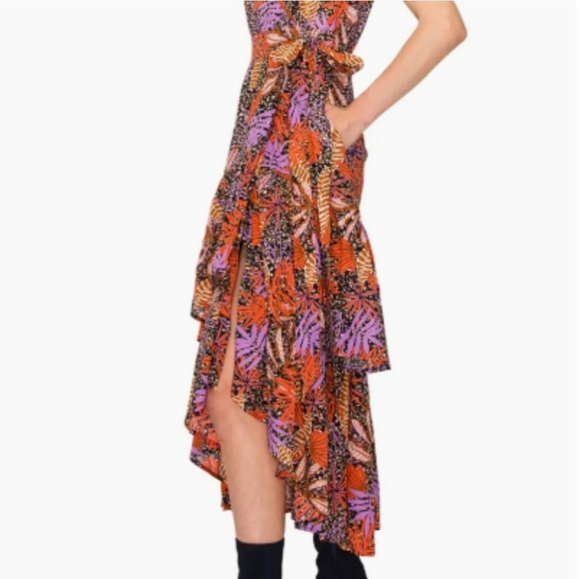 Melloday Floral Print Flutter Sleeve Faux Wrap Midi Dress - Picture 2 of 5